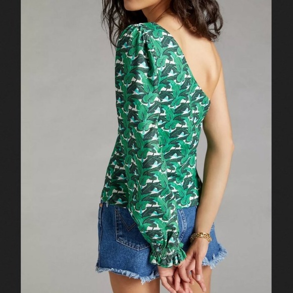 Anthropologie For Ever That Girl one shoulder green top - Picture 2 of 7
